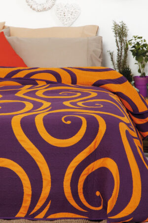 Κουβερλί Cotton Rich 220x260 CURVES ORANGE/AUBERGINE - Image 1