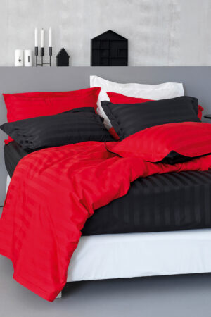 Σετ Υπέρδιπλα Σεντόνια 240x270 SATIN STRIPES FLAME/BLACK - Image 1